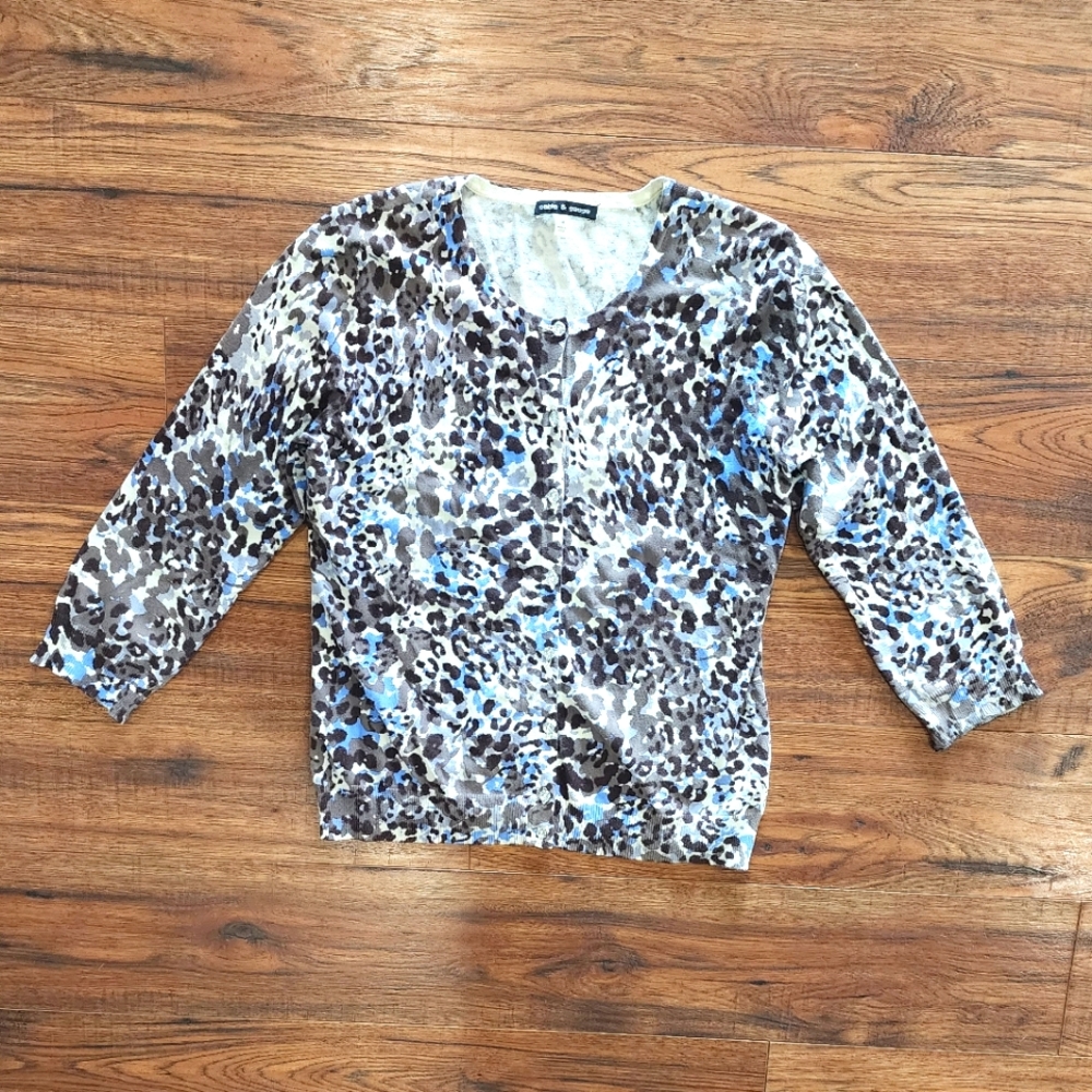 Cable & Gauge Women's Animal Print Button Down Multi-Color Cardigan Medium M